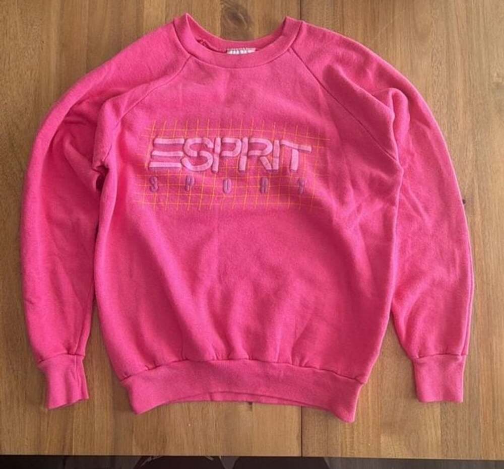 Vintage 80s Esprit Sport Pink Grid Logo Crewneck Sweatshirt Healthknit L